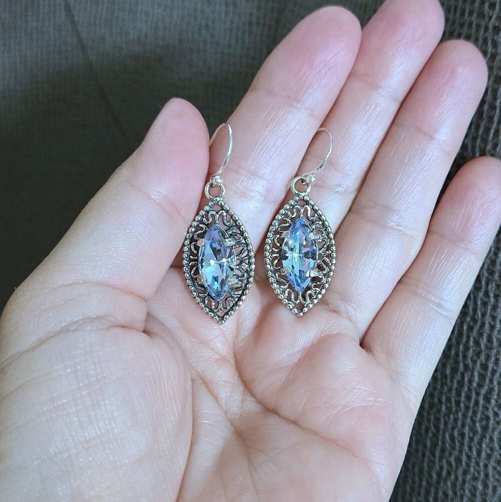 Noa Zuman Silver🤍 Marquise with Blue💙 Topaz Earrings - Picture 2 of 15